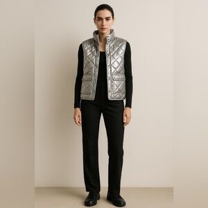 NWT Talbots Silver Quilted Down Puffer Vest